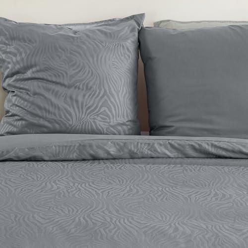 CÔTE DECO Parure de Lit 220x240 Adulte - Housse de Couette 220x240 cm Imprimé Zèbre et Uni + 2 Taies d'oreiller 63x63 cm - Set de Housse de Couette en Microfibre...