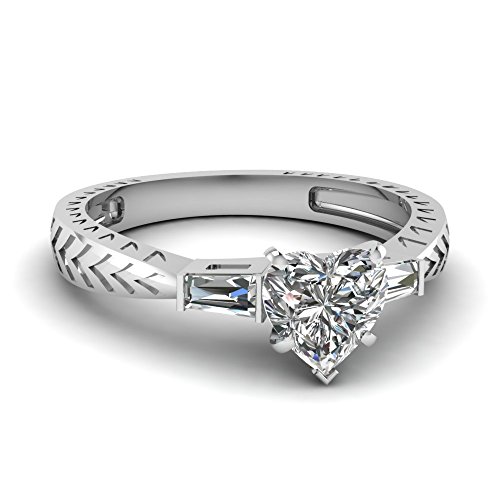 Image of 55Carat Choose Your Gemstone 0.50 Ct. Diamond CZ Baguette 3 Stone Ring Sterling Silver Heart Shape Vintage Engagement Rings Matching Jewelry Wedding Jewelry Easy to Wear Gifts US Size 4 to 12