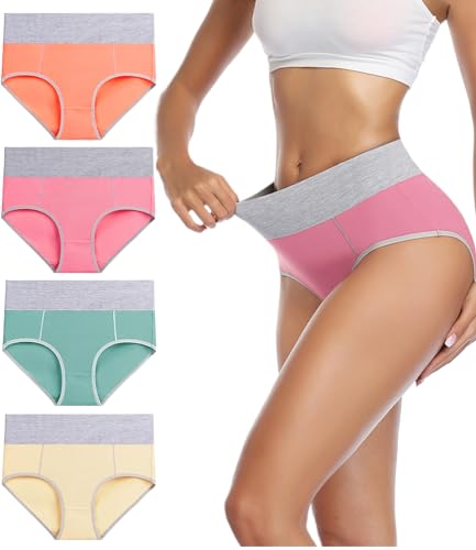 wirarpa Underwear Women High Waist Cotton Knickers Ladies Panties Full Coverage Briefs Underpants Plus Size 4 Pack