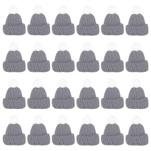PATIKIL 24Pcs Mini Christmas Knit Hats Miniature Doll Hat, Gray