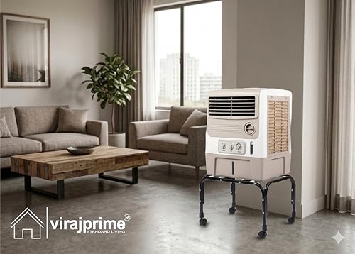 Image of VIRAJPRIME Heavy-Duty Cooler Stand with Wheels | Metal Trolley for Home & Outdoor | Rust-Resistant Black Finish | 360 Rotating Wheels | 100kg Load Capacity | Cooler Movable Stand