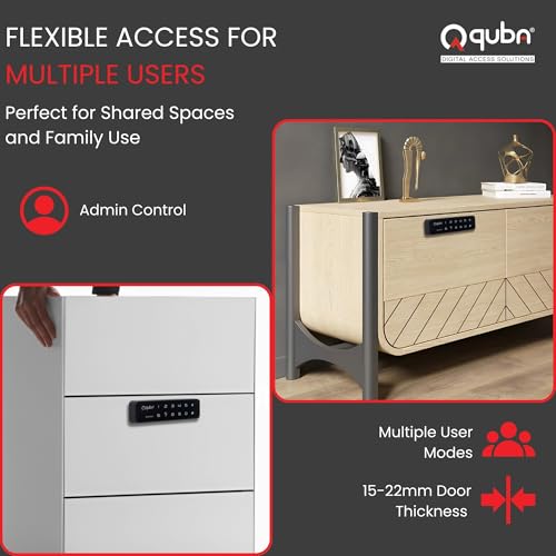 Image of Quba Smart Lock for Cabinets and Wardrobe (Jet Black)-3 Operating Modes, Sleek Touchpad Furniture-Lock w /Password-Admin & User Mode-E Key for Emergency Unlock-for Home, Office Alimrah (QS-002-P)