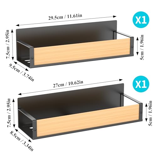 Image of HuggieGems Metal Magnetic Spice Rack for Refrigerator Wood, 2 Pack | Magnetic Shelves Heavy Duty for Fridge in Kitchen, Seasoning Storage Organizer, For Oven Washer and Dryer, For Heavier Items