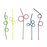 12-Plastic Neon Two-Tone Fun Loop Silly Straws
