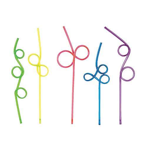 Fun Express 12 Pieces Fun Loop Straw Assortment, BPA Free Plastic, Reusable for Party Supplies, Multi-Color