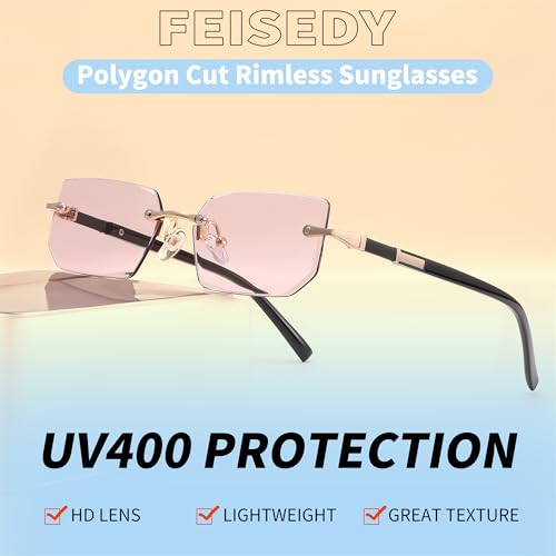 Image of FEISEDY Rimless Sunglasses Y2K Retro Small Narrow Clear Eyewear Vintage Rectangle Sunglasses for Women Men B2643