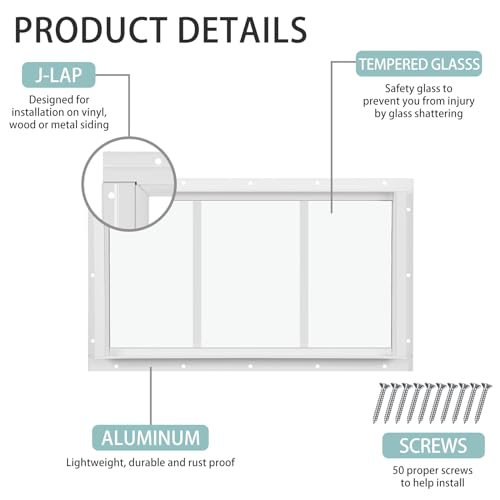 Tandefio 2 Pack 10'' x 18'' White Flush Mount Shed Transom Window with Tempered Glass Household Windows with Screws for Chicken Coop Sheds Barns Playhouse
