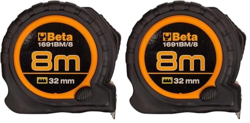 Beta 1691BM/8 - Cintas métricas carcasa bimaterial en ABS antichoque cinta de acero clase de precisión II (Paquete de 2)