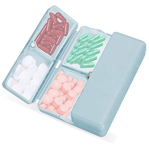 PetsHome Pill Organizer, Pill Box, [Folding Design][Large Capacity]Portable Travel 7 Day Pill Case for Purse or Pocket to Hold Medication, Vitamins, Cod Liver Oil and Supplements Blue