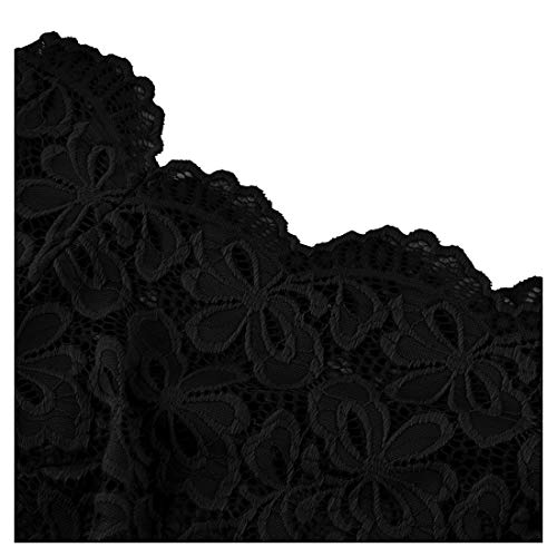 MISSMAY Women's Vintage Floral Lace Long Sleeve Boat Neck Cocktail Party Swing Dress, X-Large, Black