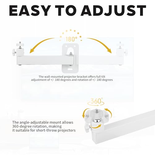mimzemamz Beamer Halterung Wand Projector Stand, Beamer Wandhalterung Verstellbare 360° Drehbar, Metall Projektor Ständer mit 1/4-Zoll-Schraubschnittstelle für Heimkino, Büro, Spielzimmer, Weiß