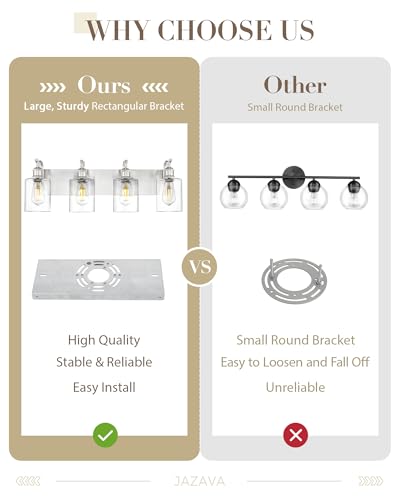 Image of 4-Light Bathroom Vanity Light, Brushed Nickel Wall Sconce, Modern Bathroom Light with Clear Glass, VL01BN-4