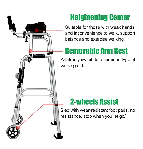 Déambulateur vertical avec siège et accoudoirs pliable à 2 roues - 2