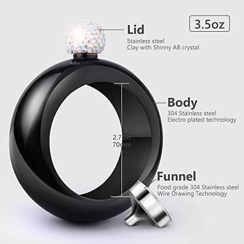 Ccjk Bracelet Flask For Women,Booze Bangle Flask With Rhinestone Lid For Liquor Wine Flask ,304 Stainless Steel Wrist Flask Funnel Set For Girl/Lady Dance Party Birthday Club Bar(Black Crystal) #TOP2