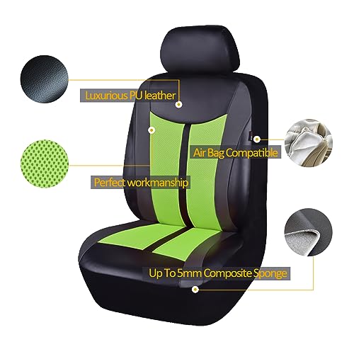 Flying Banner Green PU Leather and Mesh Breathable Universal Fit Front Car Seat Covers with Airbag Compatible - Image 3