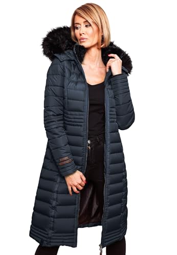 Navahoo Damen Wintermantel Mantel Steppmantel Winter Jacke lang Stepp warm Teddyfell B670 [B670-Uma-Navy-Gr.S]