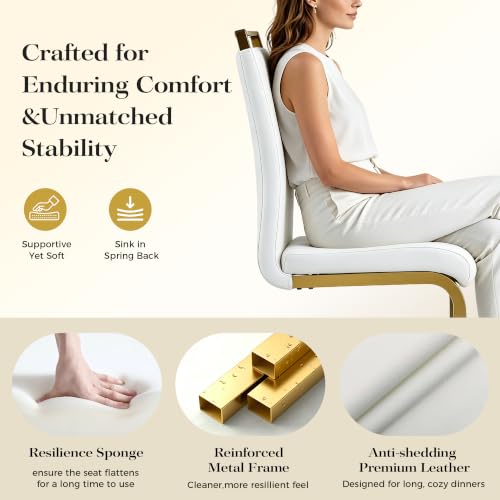 Image of Baysitone Modern Dining Chairs Set of 8, Side Dining Room Chairs with Golden Legs, Kitchen Chairs with Faux Leather Padded Seat High Back for Dining Room, Kitchen, Living Room White