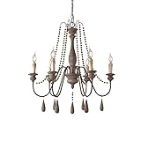 JinYuZe Ceiling Light Fixture,French Country Candle-Style Wood Bead Swag 1-Tier/2-Tier Wooden...