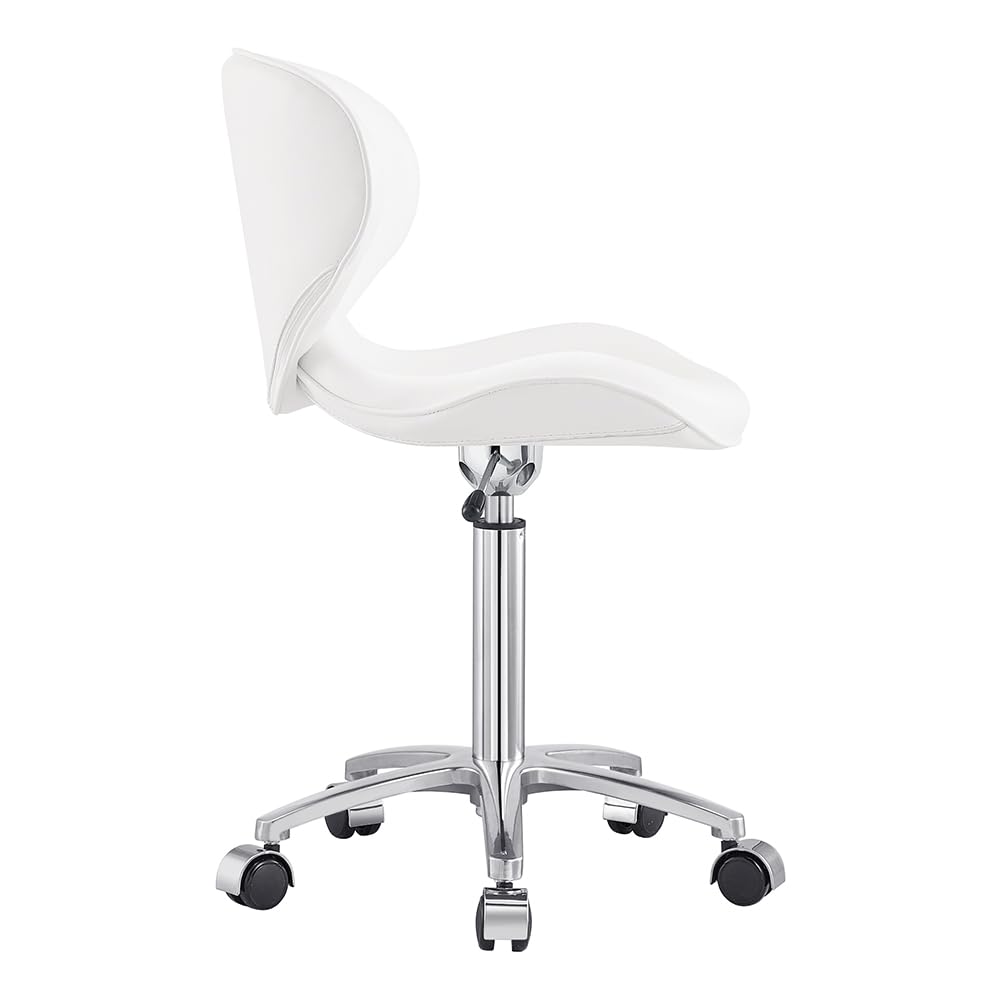 DIR Beauty Salon All Purpose Rolling Stool, For Manicure Technician, Doctor Office, Tattoo with Height Adjustment, White