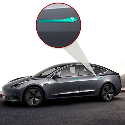 Image of IPG Compatible for Model 3 / Model Y /Juniper Door Handle Decal Sticker Wrap Kit (Set of 4) with Tesla Logo Personalize Your Tesla (Shiny Turquoise)