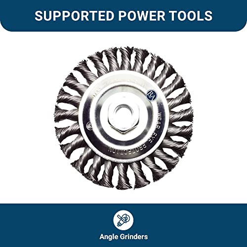 Image of Benchmark Abrasives 4 inch x 1 /4 inch Stringer Bead Wire Wheel with 5 /8 inch-11 Thread, for Weld Cleaning, Weld Spatter Removal, Stripping, Deburring, Use with Angle Grinders - (4 inch x 1 /4 inch, Stainless)