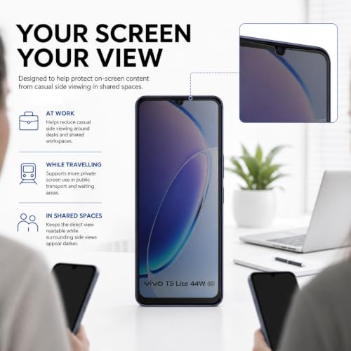 Image of ArmourPro Privacy Tempered Glass for Vivo T5 Lite - Anti-Spy Anti Peeping Screen Protector, 9H Hardness, Edge-to-Edge Coverage, Ultra Thin, Bubble-Free Installation Kit | Black