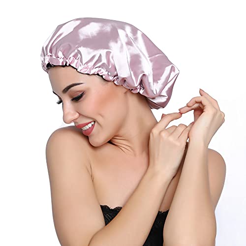 Image of Stain Bonnet Silk Sleep Cap Adjustable Satin Cap for Night Sleeping Hair Bonnet Reversible Double Layer