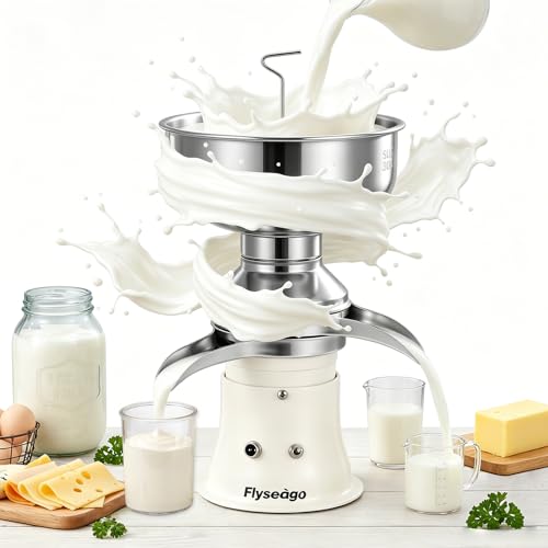 Flyseago Electric Milk Cream Separator 50L/H 304 Stainless Steel Centrifugal Skimmer Professional Fat Separator Machine with 5L Bowl Capacity for Fresh Cow & Goat Milk|10500 RPM for Home Farm|100-240V