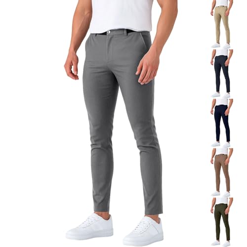 Golf Pants Men Stretchy Petite Slim Fit Dress Pants Lightweight Classic Athletic Tapered Pull On Slacks with Pockets