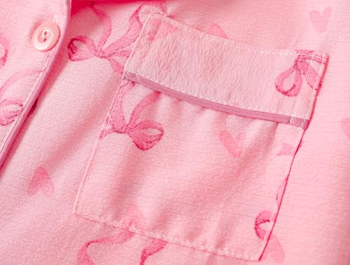 Image of Hupohoi Big Girls Button Down Pajama Set 3pcs Short Sleeve Long Pants with Shorts Crepe Wrinkled Fabric Sleepwear Nighty