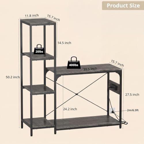 Image of VOWNER 20-29 Gallon Fish Tank Stand with Power Outlet, Wood Aquarium Stand with Shelves for Fish Tank Accessories Storage, Heavy Duty Metal Frame, Turtle Reptile Terrarium Stand, Load 500lb, Grey