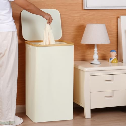 Efluky Laundry Hamper With Lid, 100L Tall Laundry Basket With Bamboo Handles For Clothes And Toys thumb #1