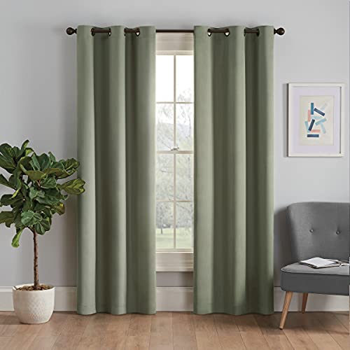 Image of ECLIPSE Microfiber Total Privacy Blackout Thermal Grommet Window Curtain for Bedroom (1 Panel), 42 inch x 63 inch, Moss