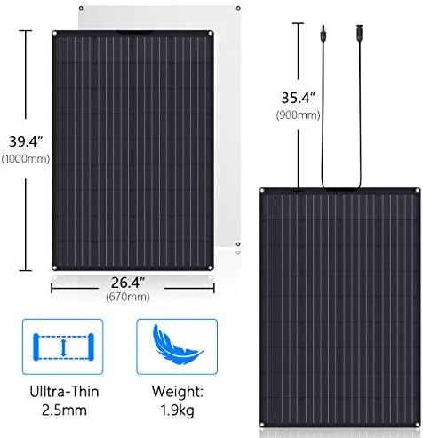 ETFE 100Watt Flexible Solar Panel 12 Volt Ultra Lightweight Semi-Flexible Campervan Solar Panels With Mc4 Connectors for Motorhome, Caravan, Camper, Boats, Roofs, Uneven Surfaces