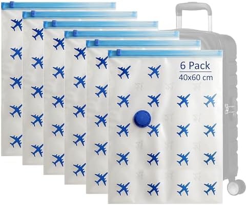 Lavatelli - Set of 6 Vacuum Bags 40 x 60 cm, Ideal for Travel and Home, Space-Saving Bags Compatible with Trolley Hand Luggage 55 x 40 x 20 cm, Universal Valve, for Clothing and Season Change image 3