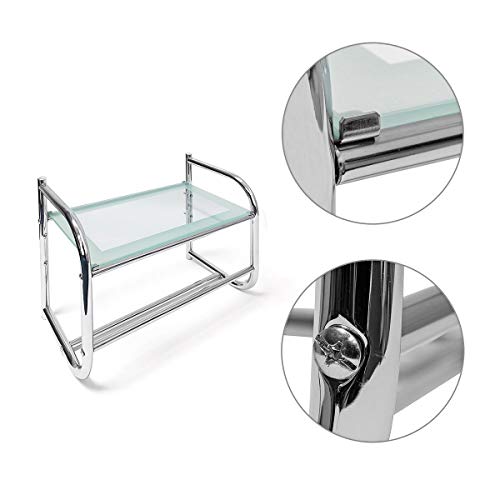 Relaxdays Stainless Steel Wall Glass (34 x 45 x 23 cm) Bathroom Shelf with 2 Towel Rails Modern Style Glass & Chrome Finish Base, Metal, Silver Relaxdays Stainless Steel Wall Glass (34 x 45 x 23 cm) Bathroom Shelf with 2 Towel Rails Modern Style Glass & Chrome Finish Base, Metal, Silver