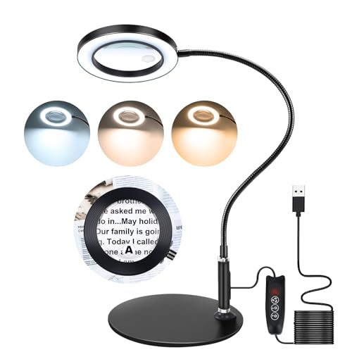 NZQXJXZ 10X 20X Lente Ingrandimento con Luce, Lente Ingrandimento da Tavolo con 72 LEDs, 3 Modalità di Colore e 10 Dimmerabili in Continuo per Hobby, Lettura, Gioielli, Anziani