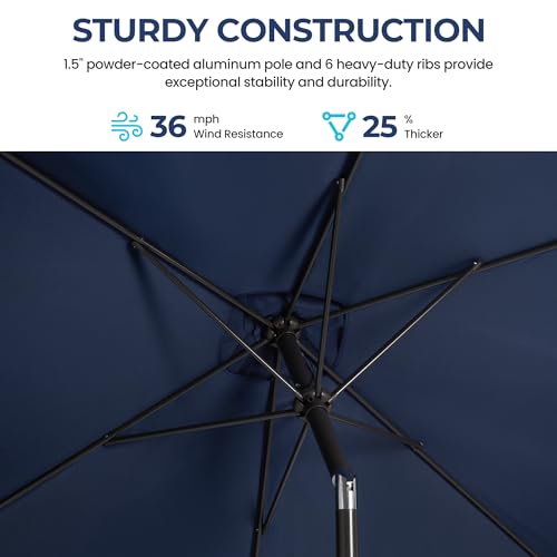 SUNVIVI OUTDOOR 6.5 x 10 Ft Rectangular Patio Umbrella Metal Pole, Outdoor Table Market Umbrella with Crank, 6 Steel Ribs, Polyester Canopy, Navy Blue