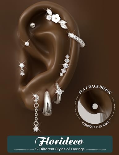 Florideco Premium Silver Flat Back Cartilage Earrings | Hypoallergenic 20G Surgical Stainless Steel Studs & Hoops for Multiple Piercings – Tragus, Helix, Daith & More - Image 5