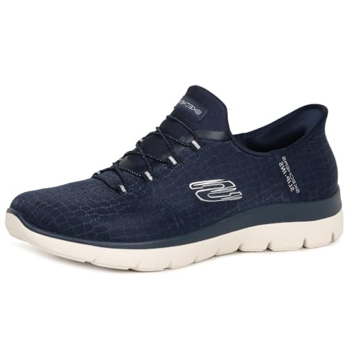 Skechers Damen Hands Free Slip-ins Summits Classy Night Sneaker, Navy Mesh/Silver Trim, 38 EU