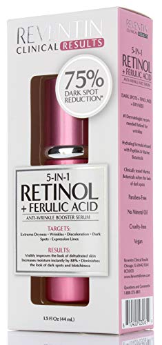 Reventin-Clinicals-Results-Retinol-Serum-with-Ferulic-Acid-Hyaluronic-Acid-Peptides-14-Fl-Oz-Anti-Wrinkle-serum-with-Retinol-also-targets-Age-Spots-Expression-Lines-Dry-Skin Reventin Clinicals Results Retinol Serum with Ferulic Acid, Hyaluronic Acid, Peptides. 1.4 Fl Oz. Anti-Wrinkle serum with Retinol also targets Age Spots, Expression Lines, Dry Skin.