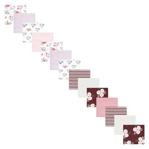 Image of Hudson Baby Unisex Baby Cotton Flannel Receiving Blankets Bundle Set, Tea Party Burgundy Floral, One Size