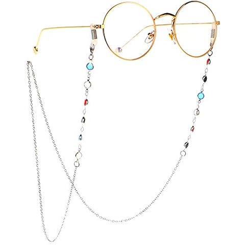 Comtervi Eyeglass Chains for Reading Glasses Eyeglass Strap Women Reading Glasses Chain with Hollow Beads Glasses Chain Sunglasses Glasses Band Glasses Cords (Silver, 75CM) Cover