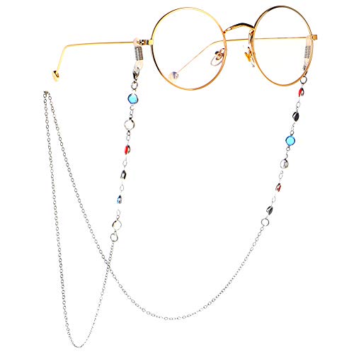 Comtervi Eyeglass Chains for Reading Glasses Eyeglass Strap Women Reading Glasses Chain with Hollow Beads Glasses Chain Sunglasses Glasses Band Glasses Cords (Silver, 75CM)