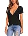Zeagoo Women's Deep V Neck T-Shirt Black Summer Short Sleeve Loose Casual Tee Shirt Beach Vacation Holiday Outfits, M
