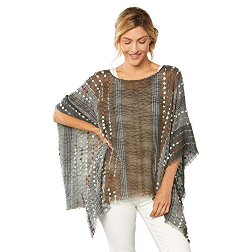DEMDACO Textured Stripe Grey Mix One Size Fits Most Polyester Fabric Poncho Shawl