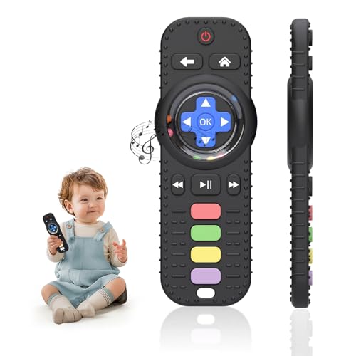 Beißring für Babys, Baby Fernbedienung Spielzeug, 1 Stück Fernbedienung Kinder Zahnungshilfe Beißring aus Silikon BPA-frei, wundes Zahnfleisch zu stimulieren und zu massieren, ab 3 Monaten (Schwarz)