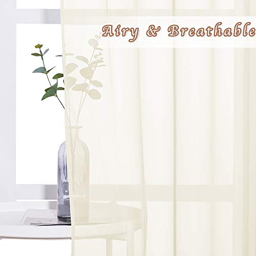 Image of NICETOWN Sheer Curtains for Kitchen - Solid Window Treatment Voile Panels for Bedroom (One Pair, W54 x L63, Cream Beige)