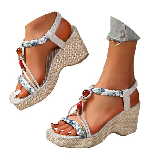 DFSDJEUW shoes clearance uk Womens Sandals Wide Fit Comfortable Slip on Wedge Shoes Casual Open Toe Orthopedic Slide Lightweight Summer Cushion Plantar Fasciitis wide fit ladies sandals Silver 4