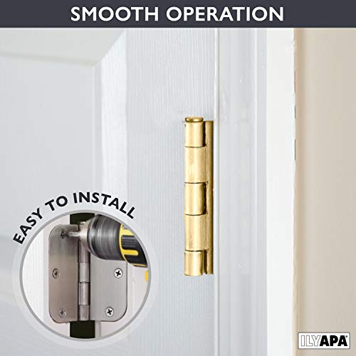 Ilyapa 18 Pack Polished Brass Door Hinges, 3.5 X 3.5 Inch Interior Brass Door Hinges Door Hardware, For Doors 3 1/2 Inches, With 5/8 Inch Radius Corners #TOP4